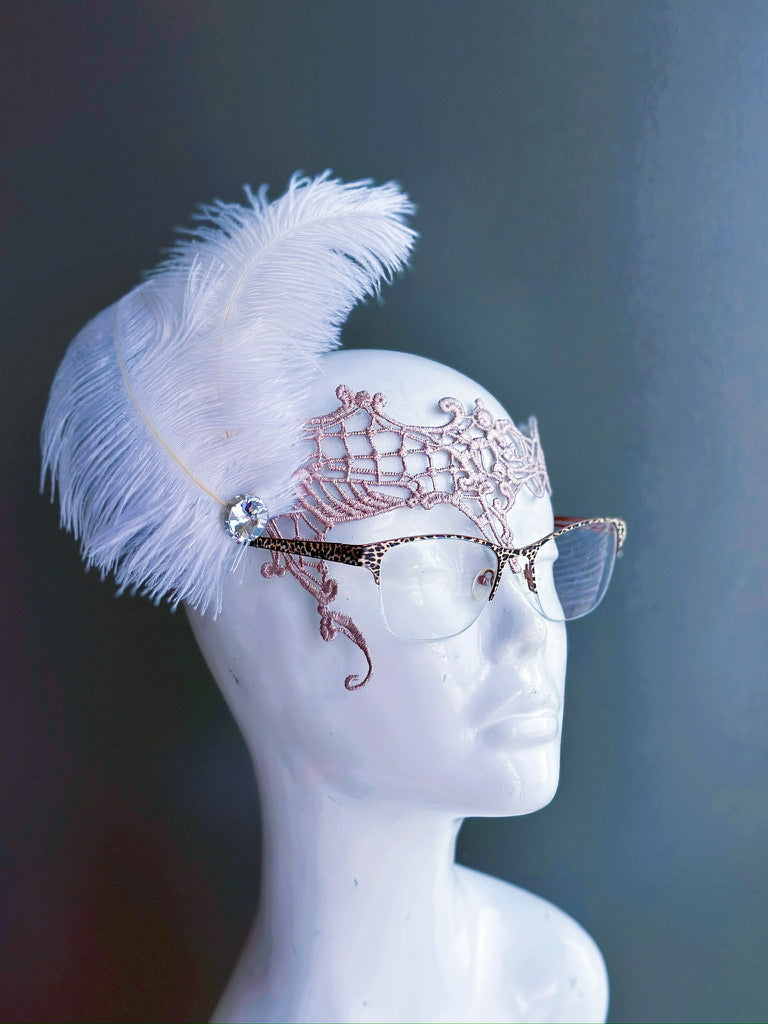Eyeglass Mask - White Ostrich