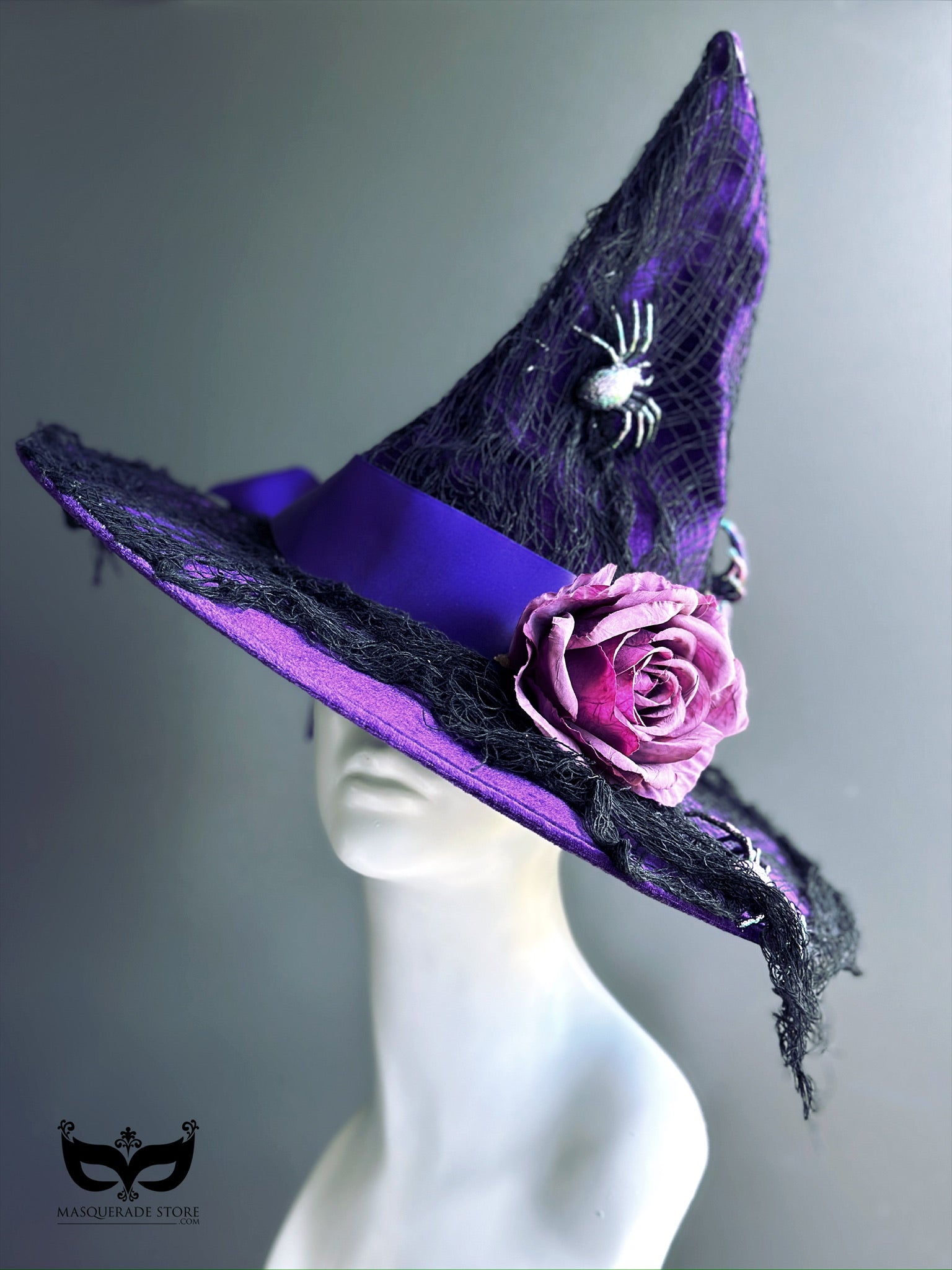 Purple Witch Hat with Flower & Spider