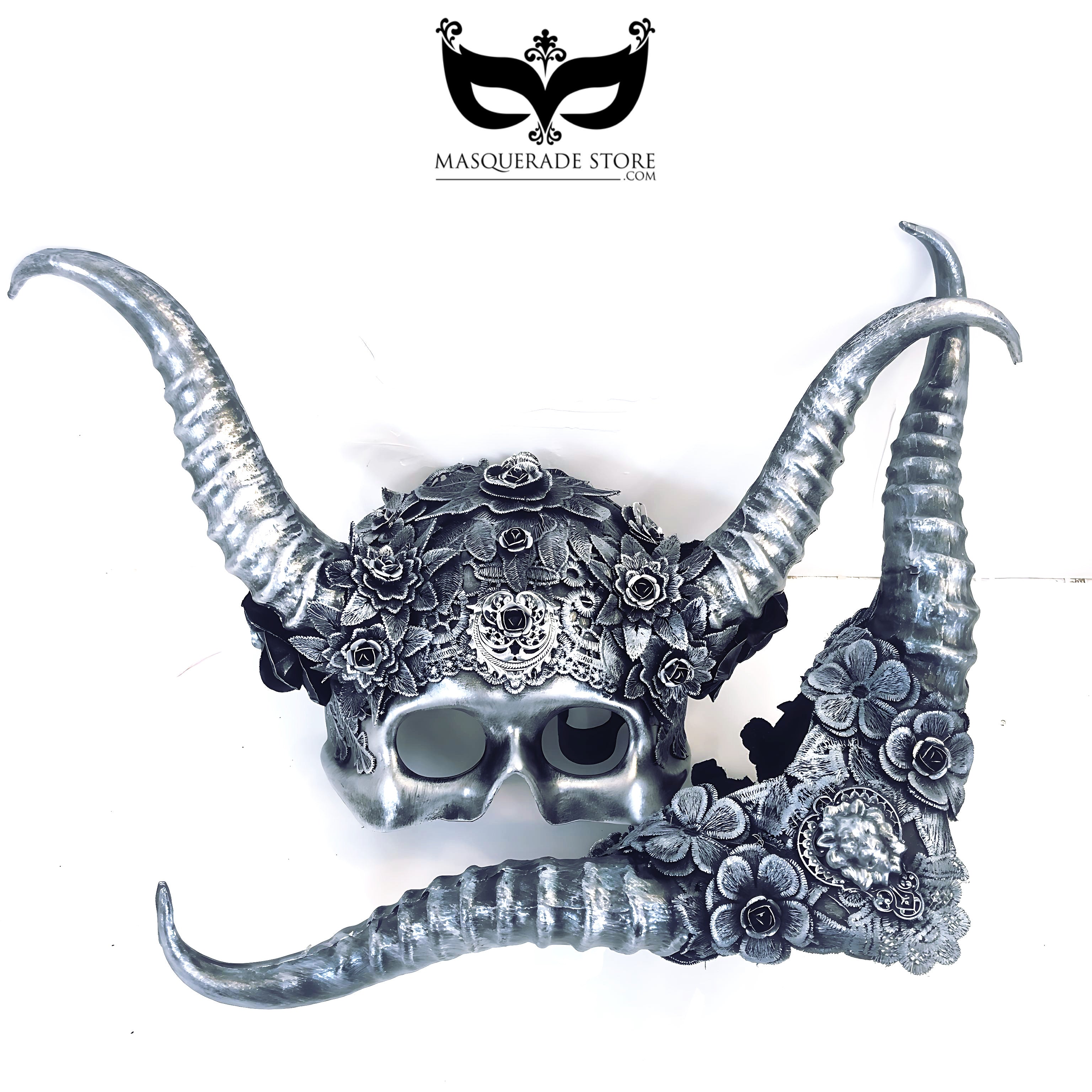 Woodland Long Horned Creatures - Silver Metallic Couples Masks