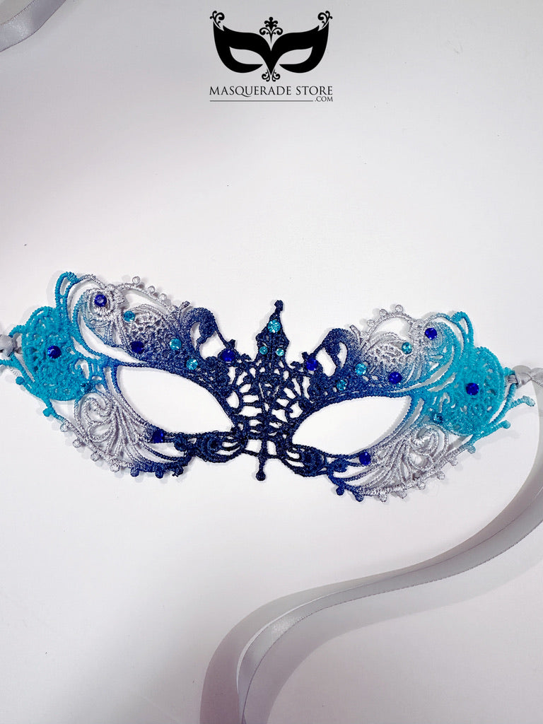Ana Lace Mask - Blue and Silver