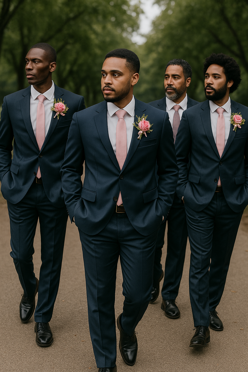 Wedding Boutonniere Set - 6 PCS - Pink Green