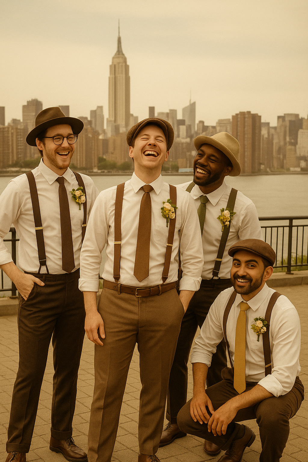 Wedding Boutonniere Set - 6 PCS - Green Pink Gold