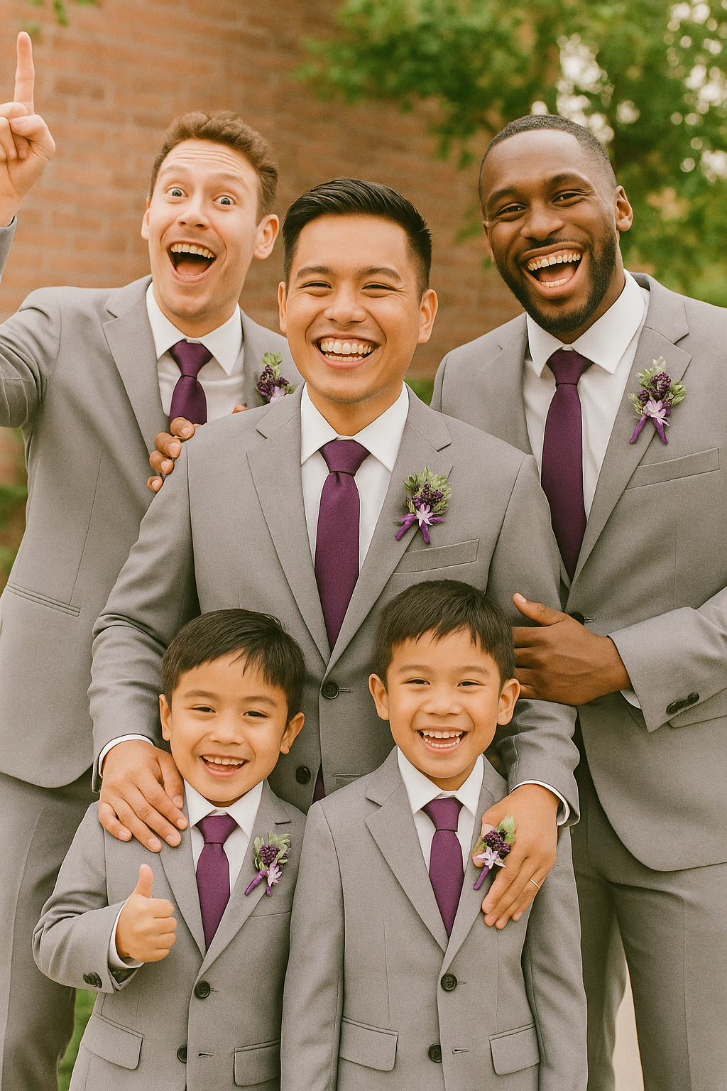 Wedding Boutonniere Set - 6 PCS - Purple