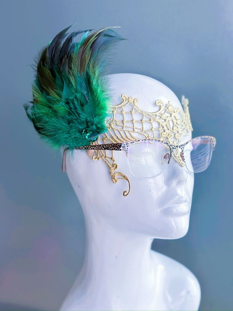 Eyeglass Mask - Green on Gold