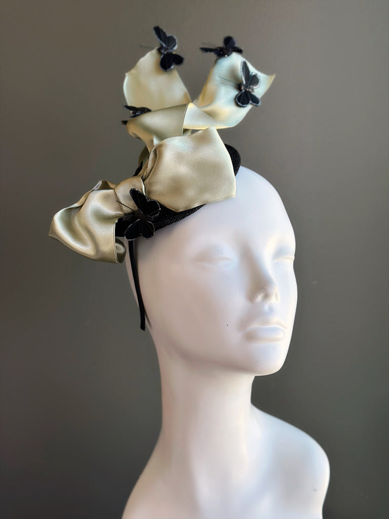 Champagne Ribbon Fascinator with Butterflies