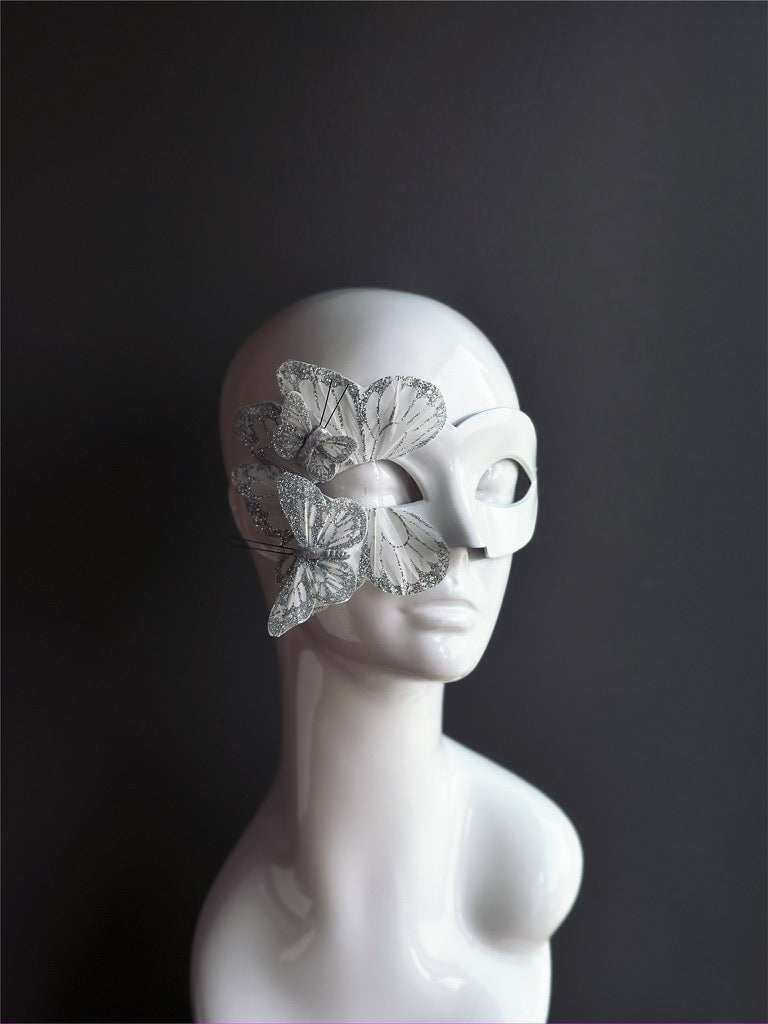 Butterfly Mask - White and Silver