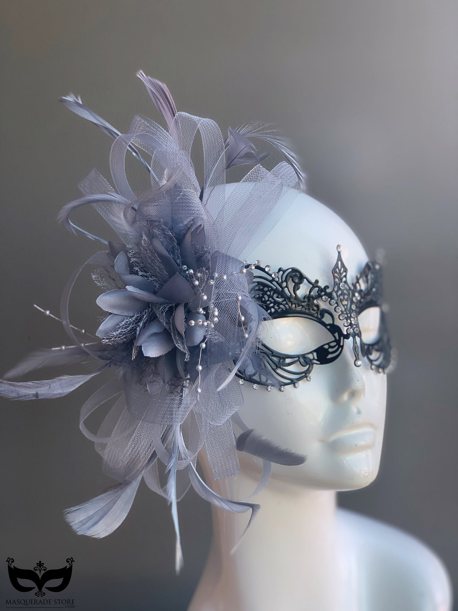 Ana Black Feather Metal Mask - Many Colors