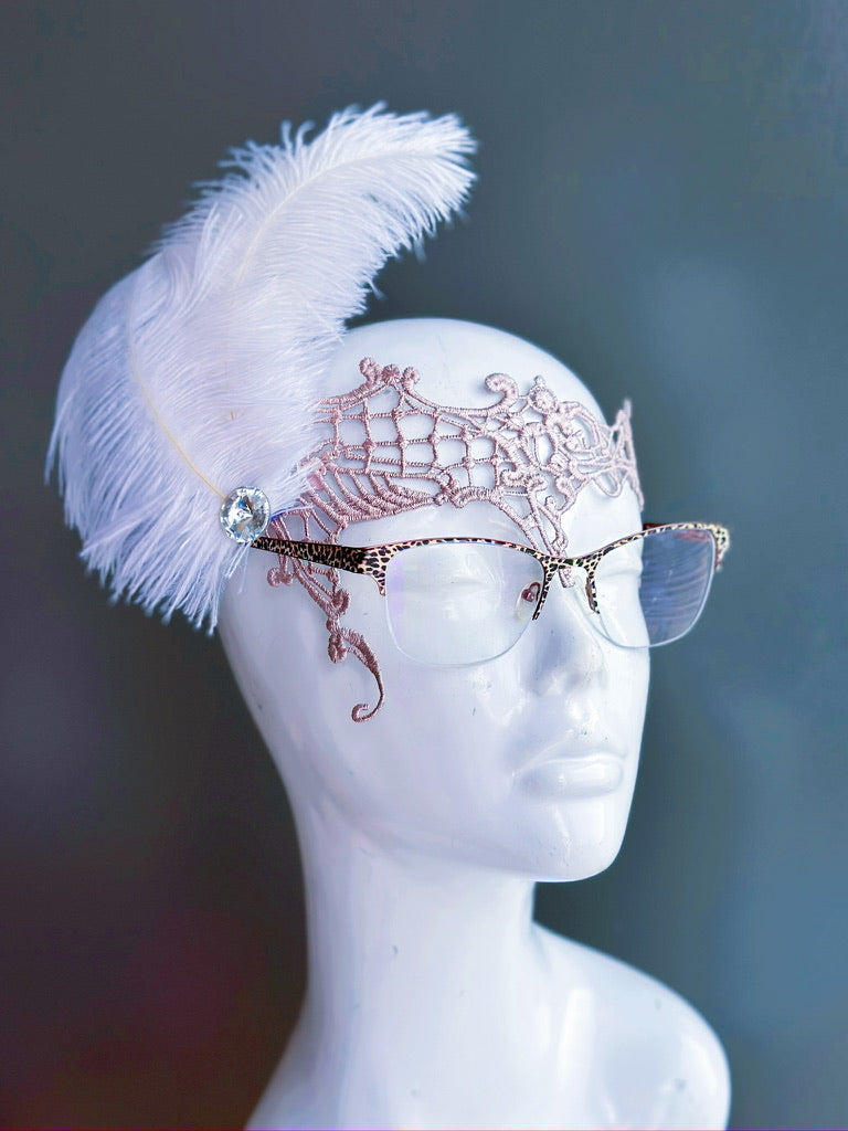 Eyeglass Mask - White Ostrich