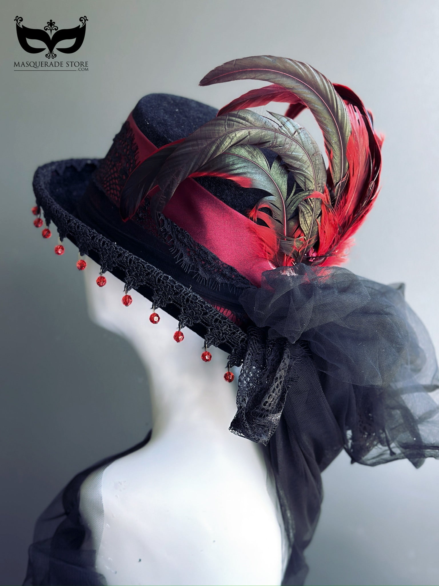 Crimson Widow – Black Red Fascinator Hat