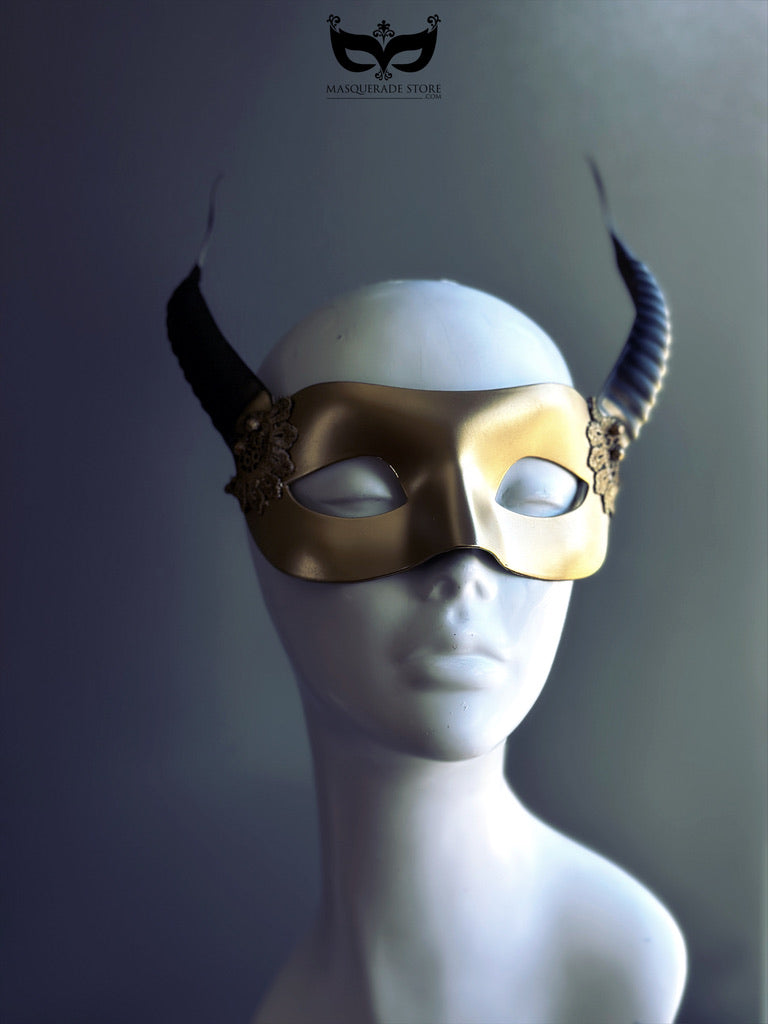 Golden Temptation Horned Womens Mask