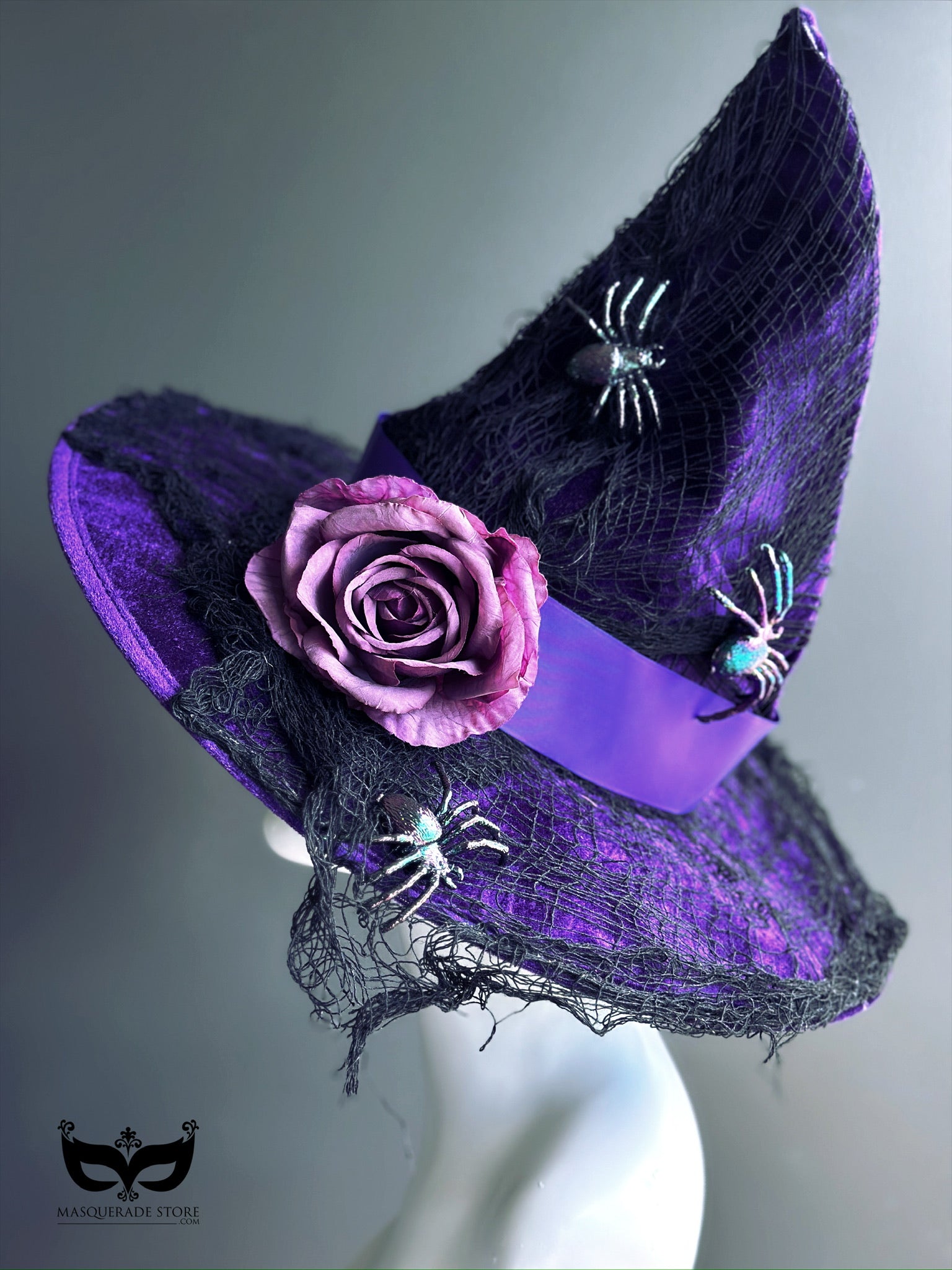 Purple Witch Hat with Flower & Spider