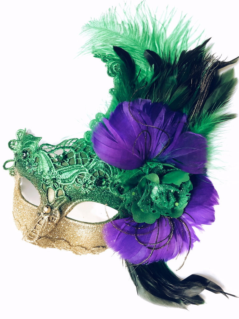 Moon Goddess Mask - Mardi Gras Feathers