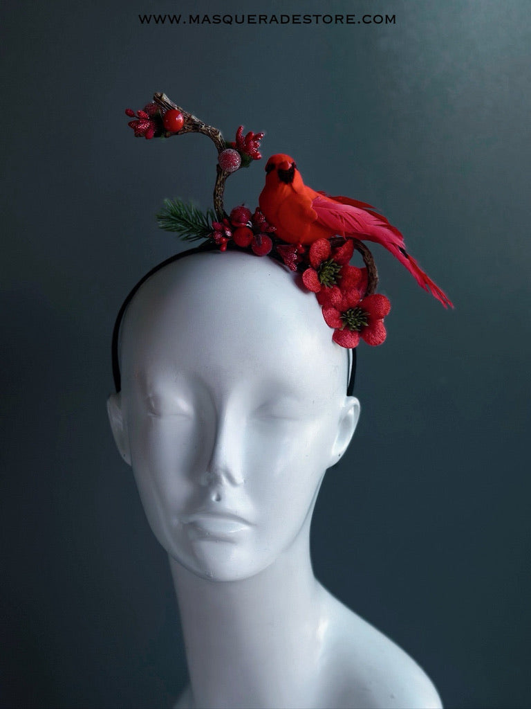 Red Cardinal Holiday Headband with Berries