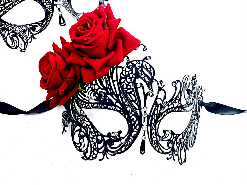 Rose Eclipse – Black & Red Mother Daughter Mask Duo