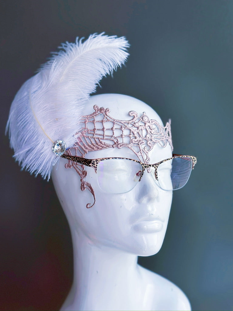 Eyeglass Mask - White Ostrich