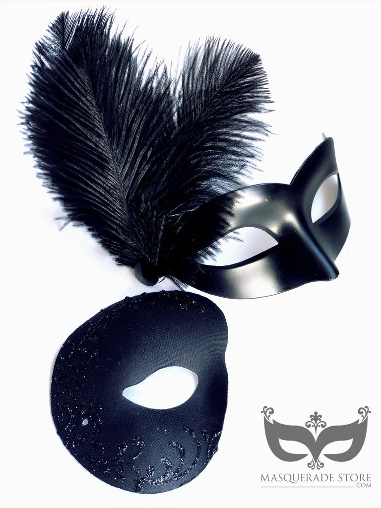Nocturne Black Feather Mask Set