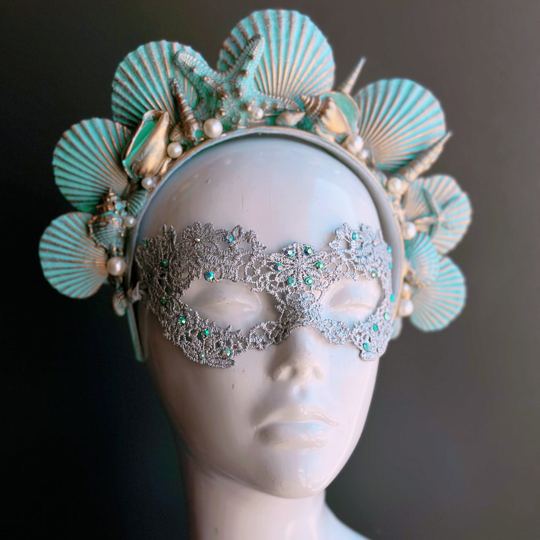 Mermaid Crown And Mask - Turquoise/Gold