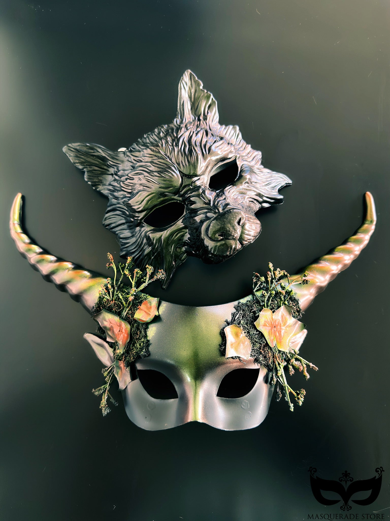 Lunar Thicket - Forest Wolf & Floral Horn Couples Set