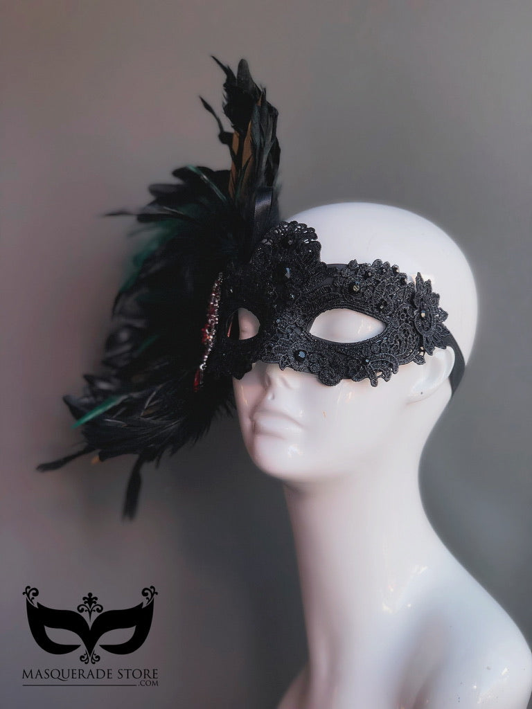Lux Feather Mask - Emerald Gold