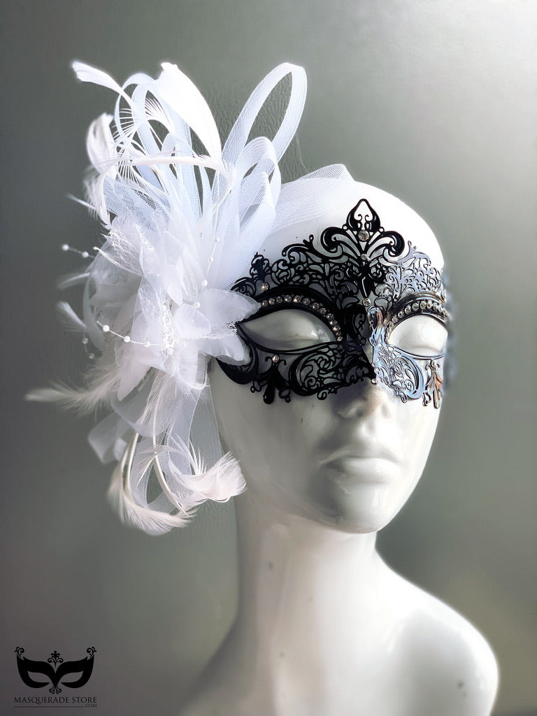 Elegant Venetian Black Mask with Feathers