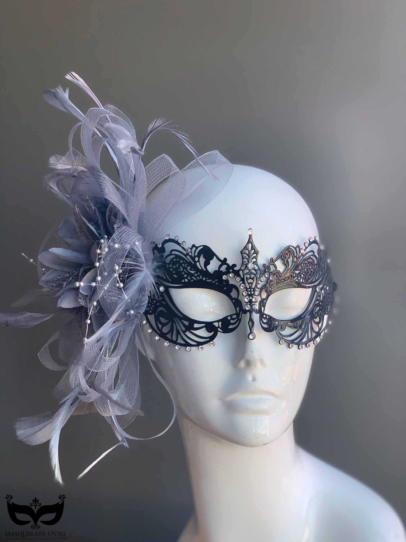 Ana Black Feather Metal Mask - Many Colors