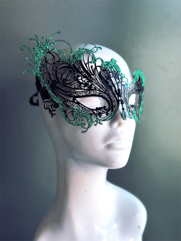 Swan Mask Black - Green Glitter