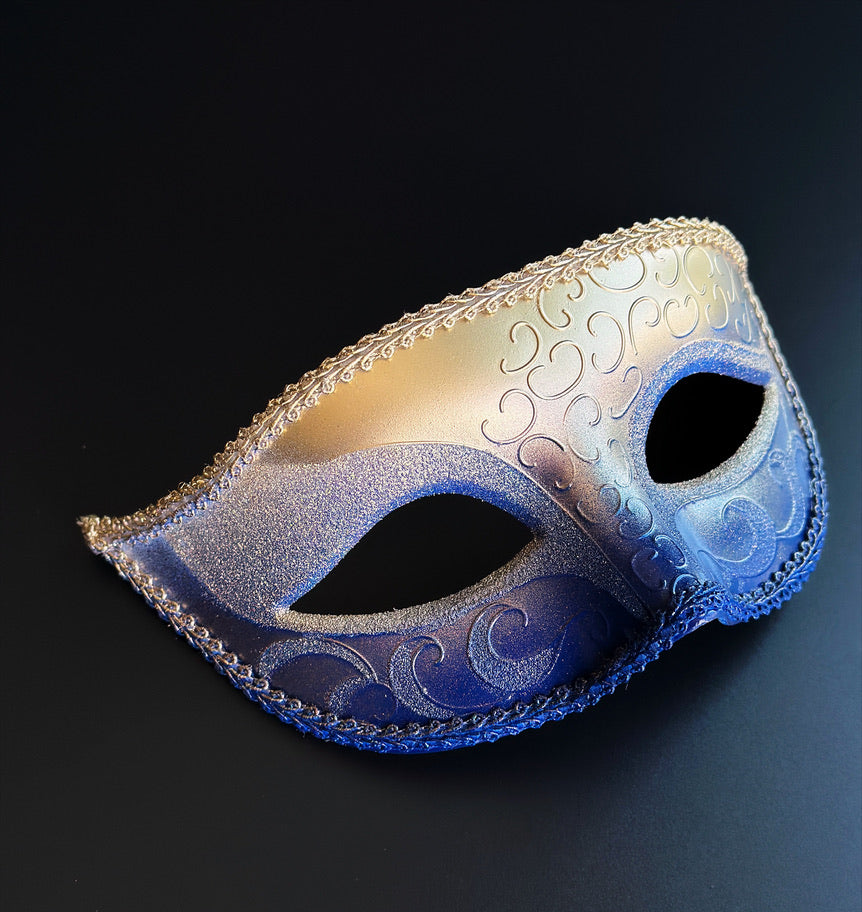 Mens Gold & Royal Blue Venetian Masquerade Mask