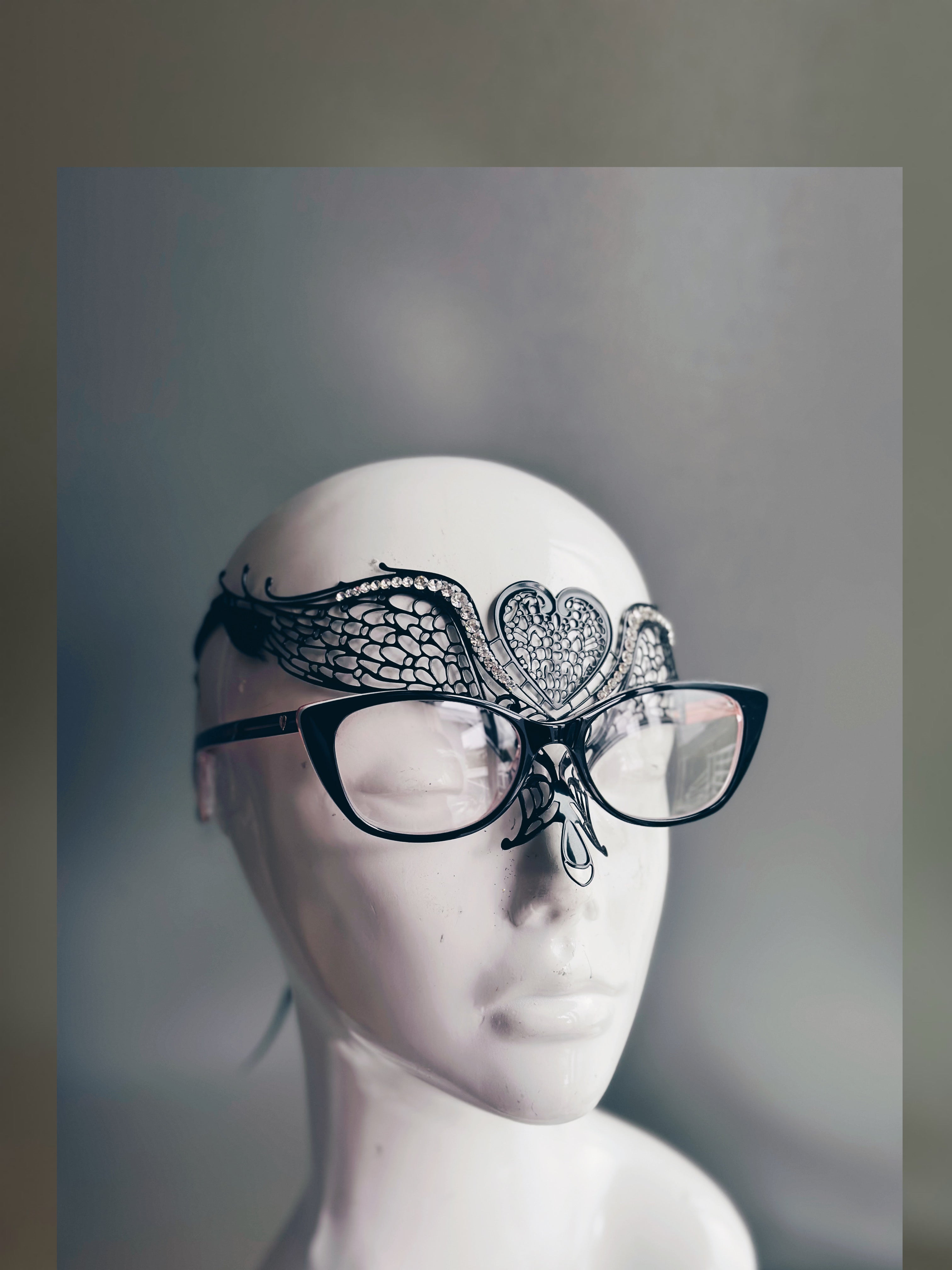 Eyeglass Mask - Green Feathers