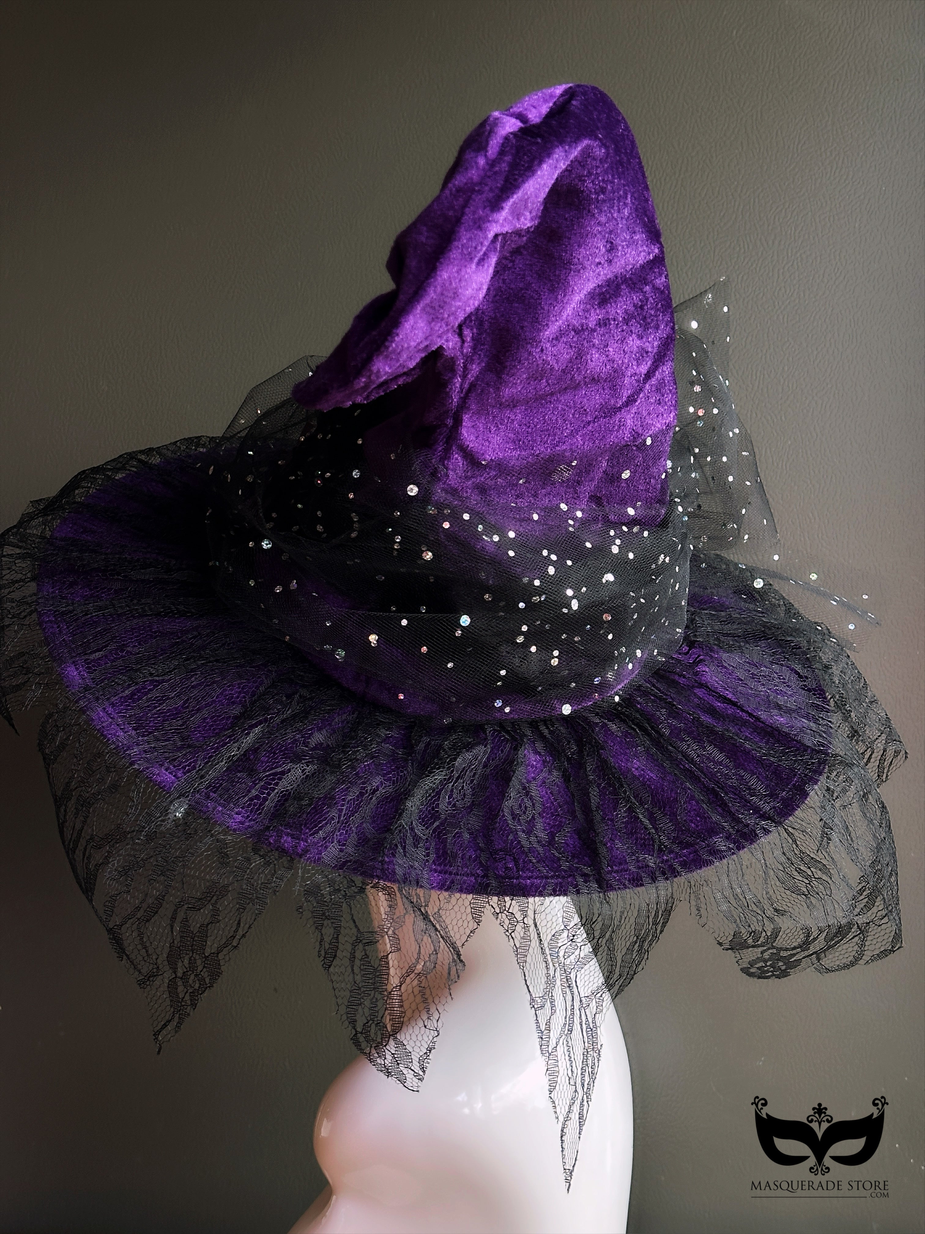 Rose & Sparkle Witch Hat - Purple