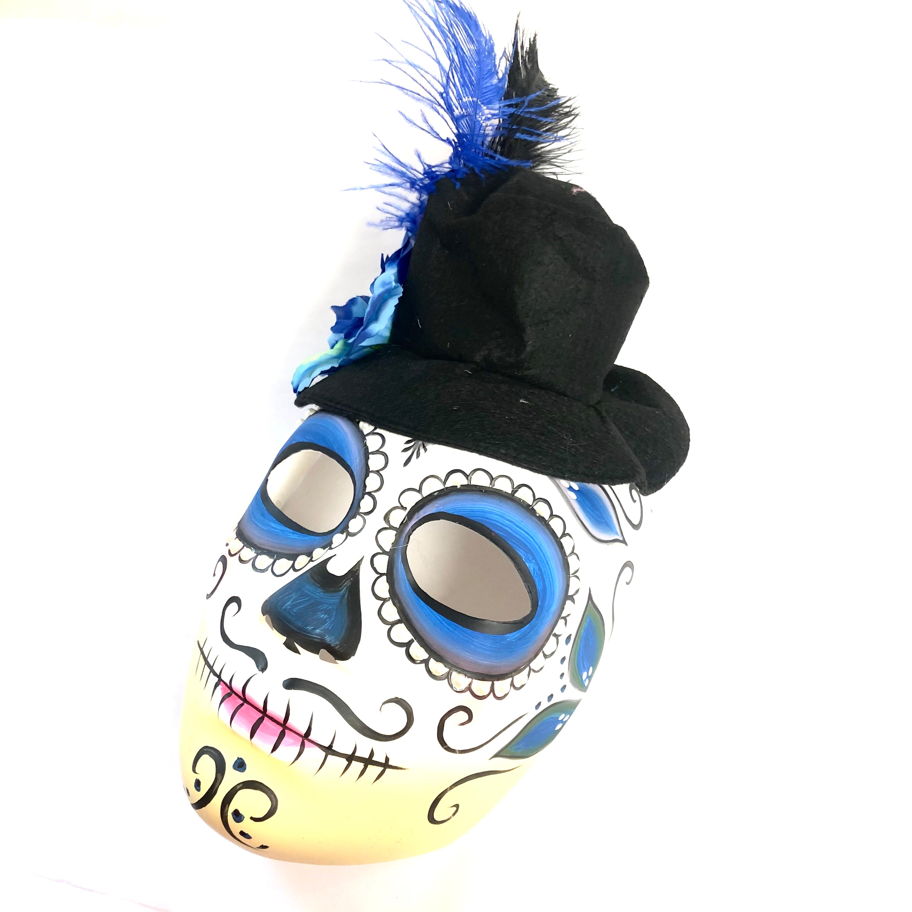 Day of the Dead Skull Mask Hat & Feather