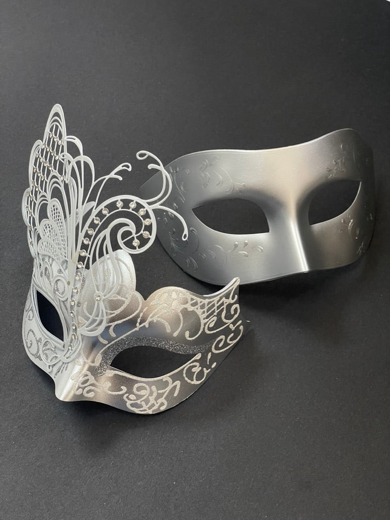 Noir Elegance - Silver White Butterfly
