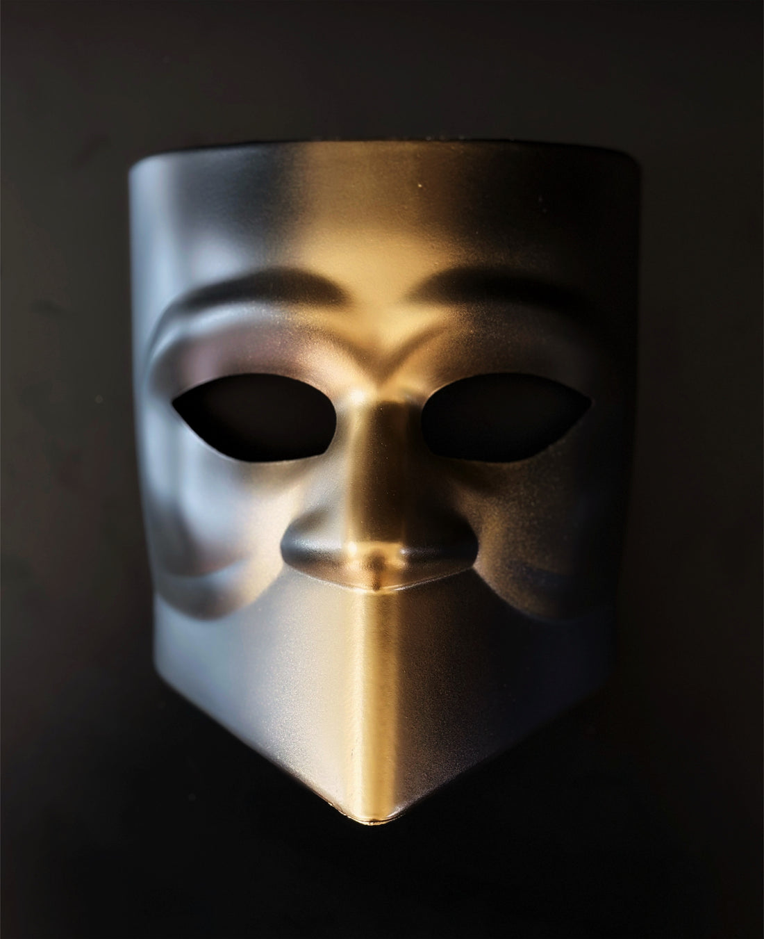 Gold and black Bauta masquerade mask designed for formal costume and masquerade events.