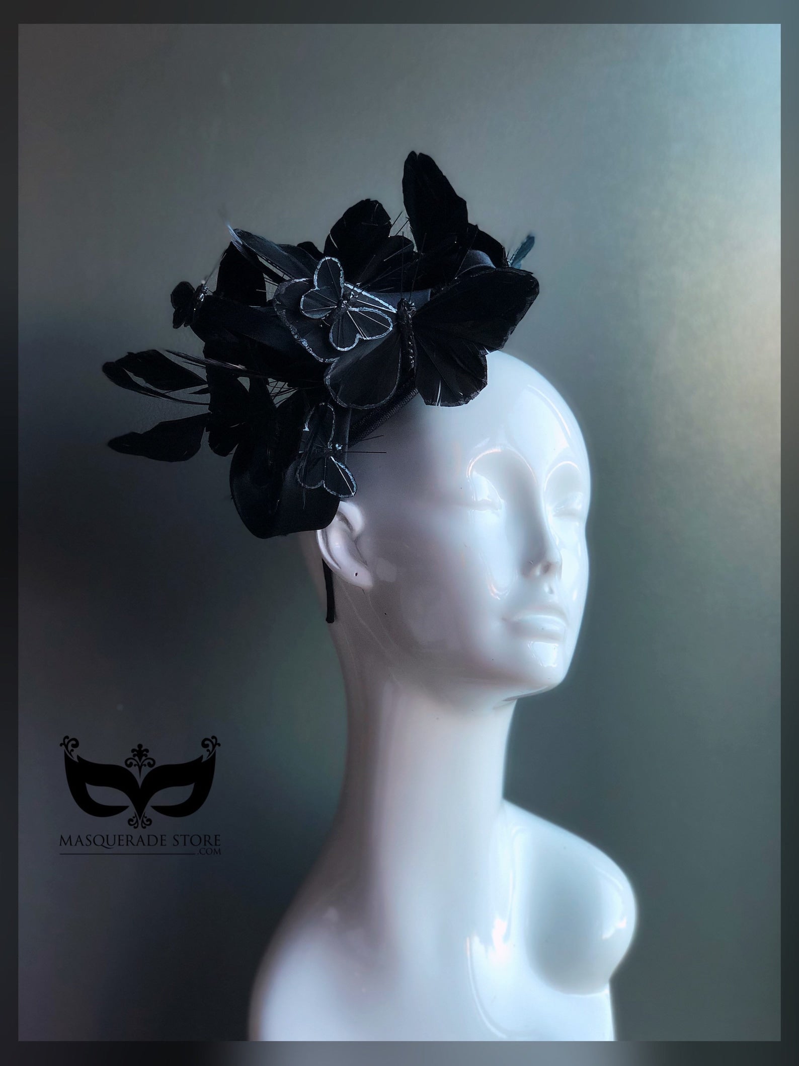 Black fascinator with layered butterflies and dramatic texture, ideal for fantasy race day fashion