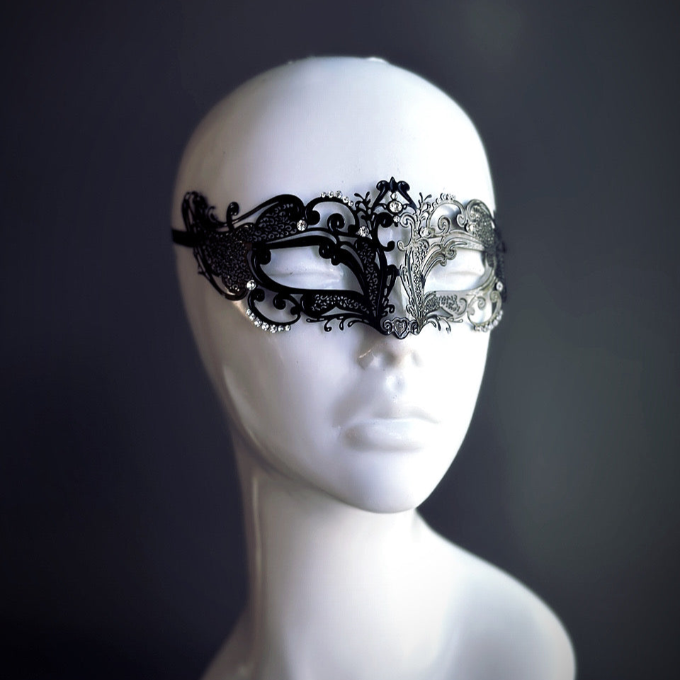 Black masquerade eye mask with lace design ideal for costume balls and gothic parties