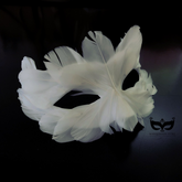 Women’s white feather mask.