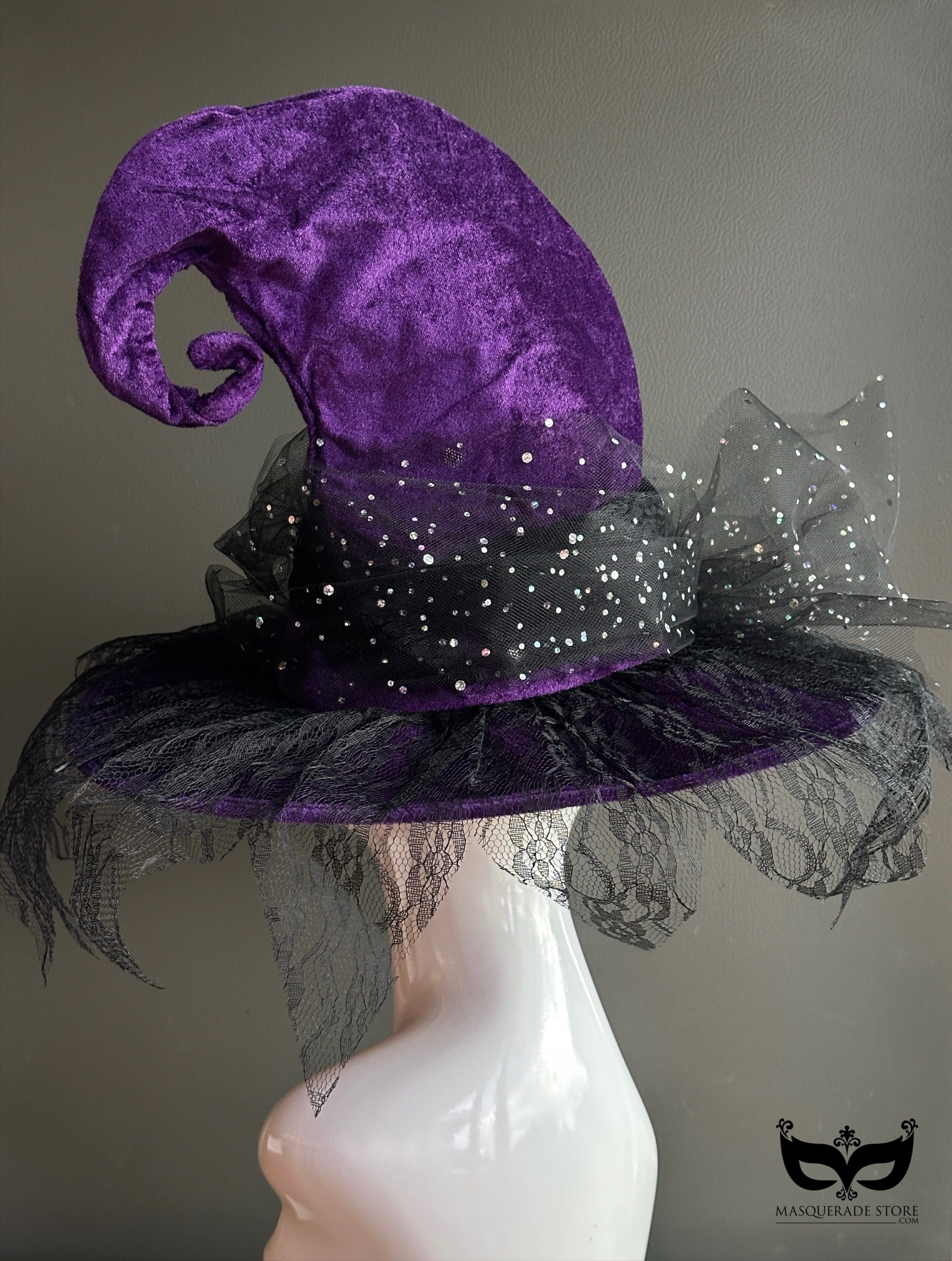 Rose & Sparkle Witch Hat - Purple