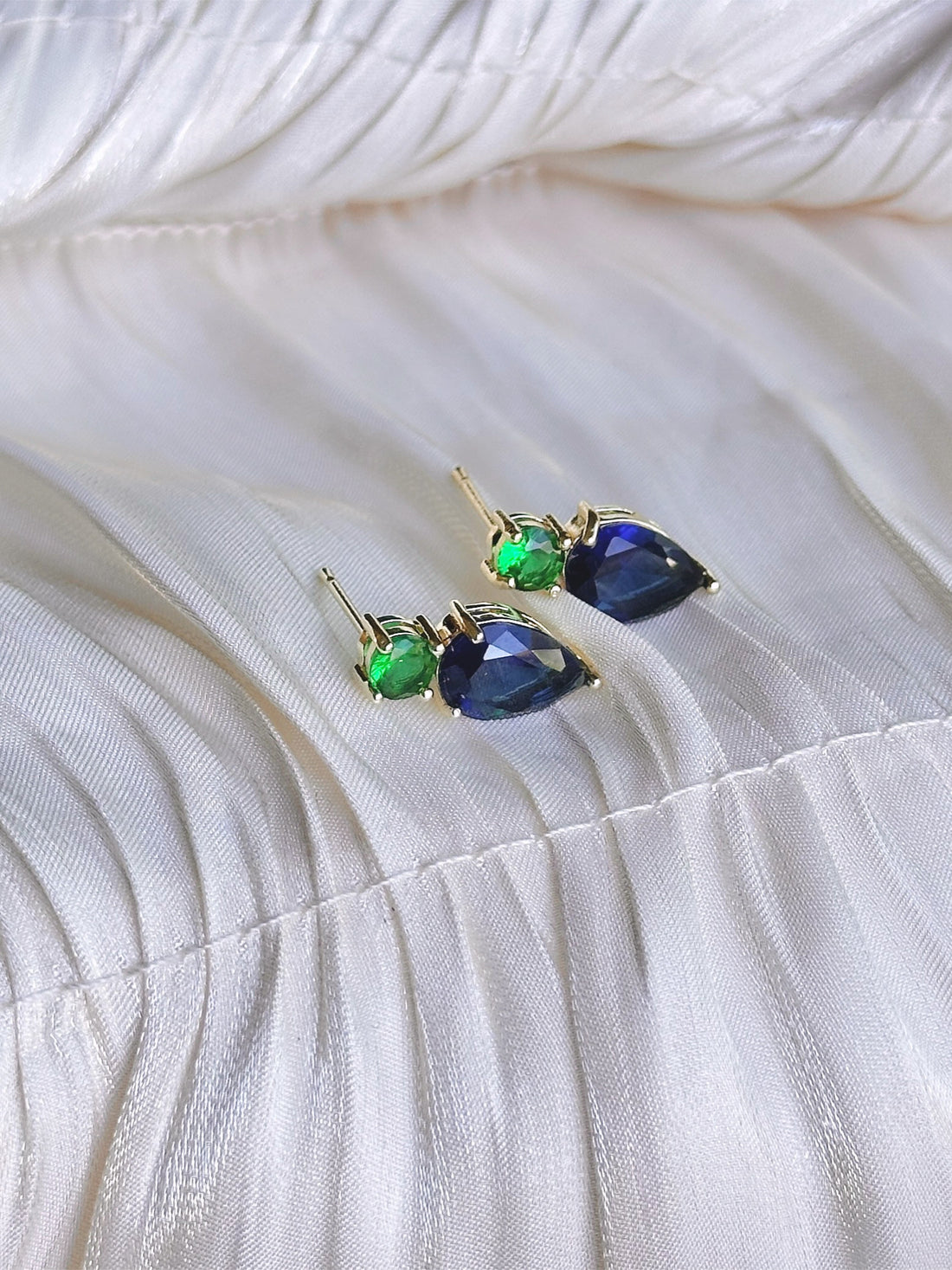 Emerald & Sapphire Drop Stud Earrings