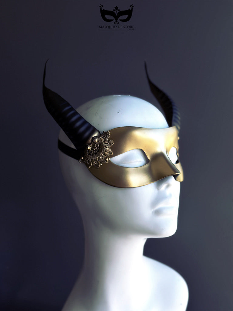 Golden Temptation Horned Womens Mask