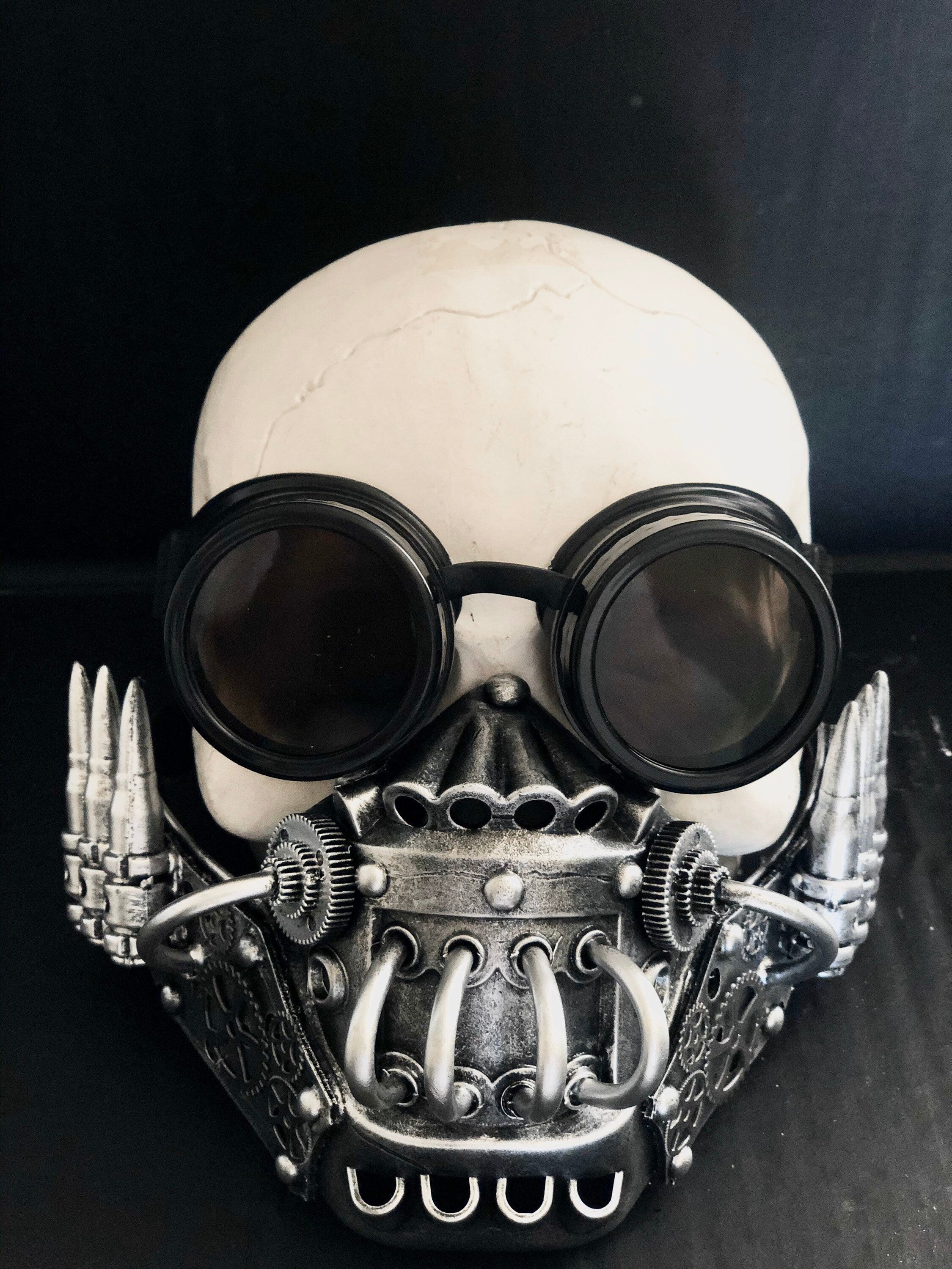 Silver Cosplay Gas Mask with Spiked Goggles