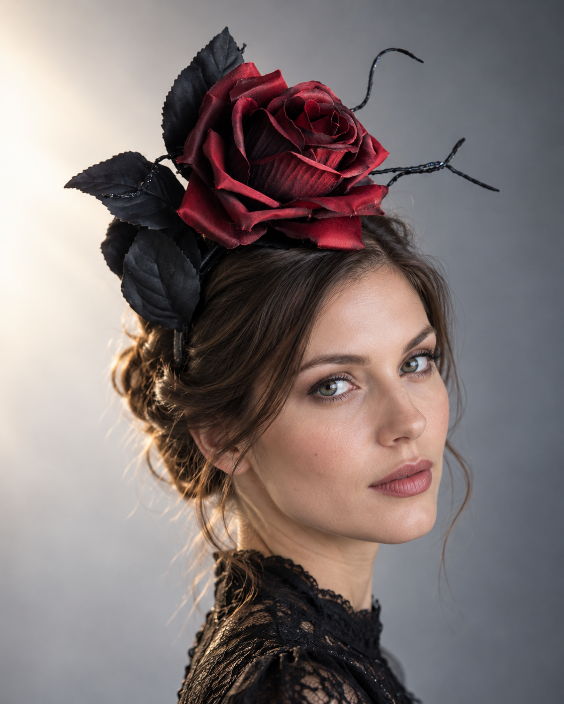 Burgundy Noir Rose Fascinator