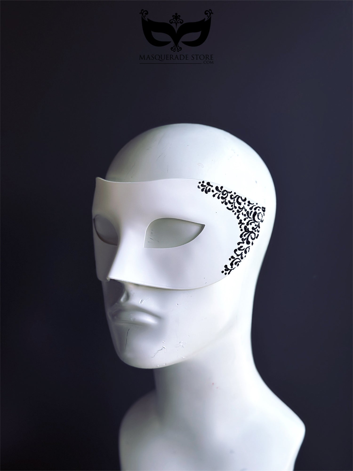 Black Filigree Mask - White Venetian Mens Mask