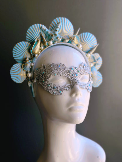 Mermaid Crown And Mask - Turquoise/Gold