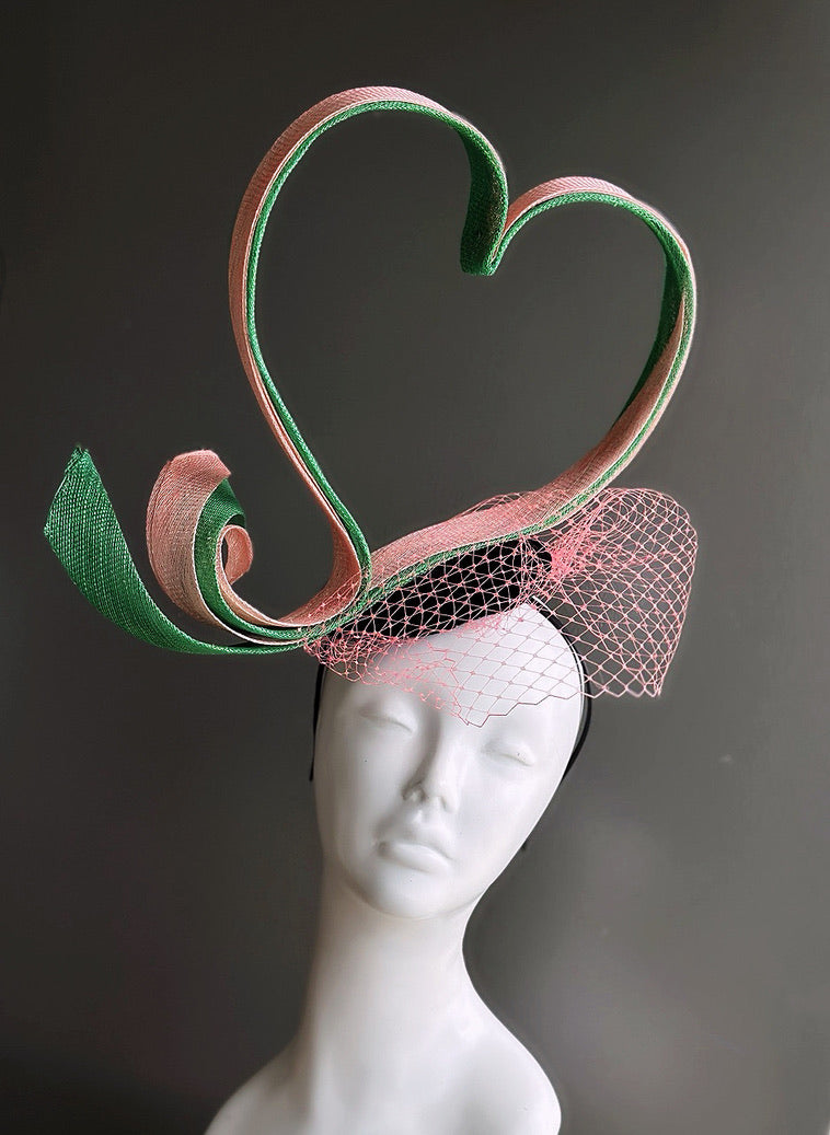 Pink and Green Heart Fascinator Hat