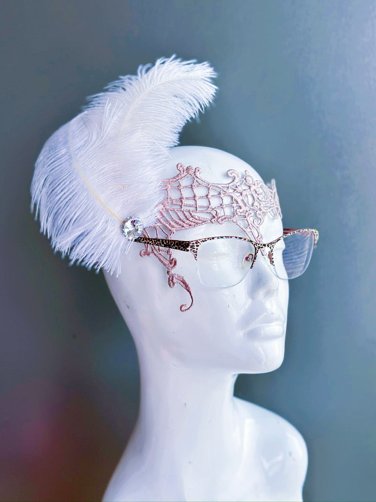 Eyeglass Mask - White Ostrich