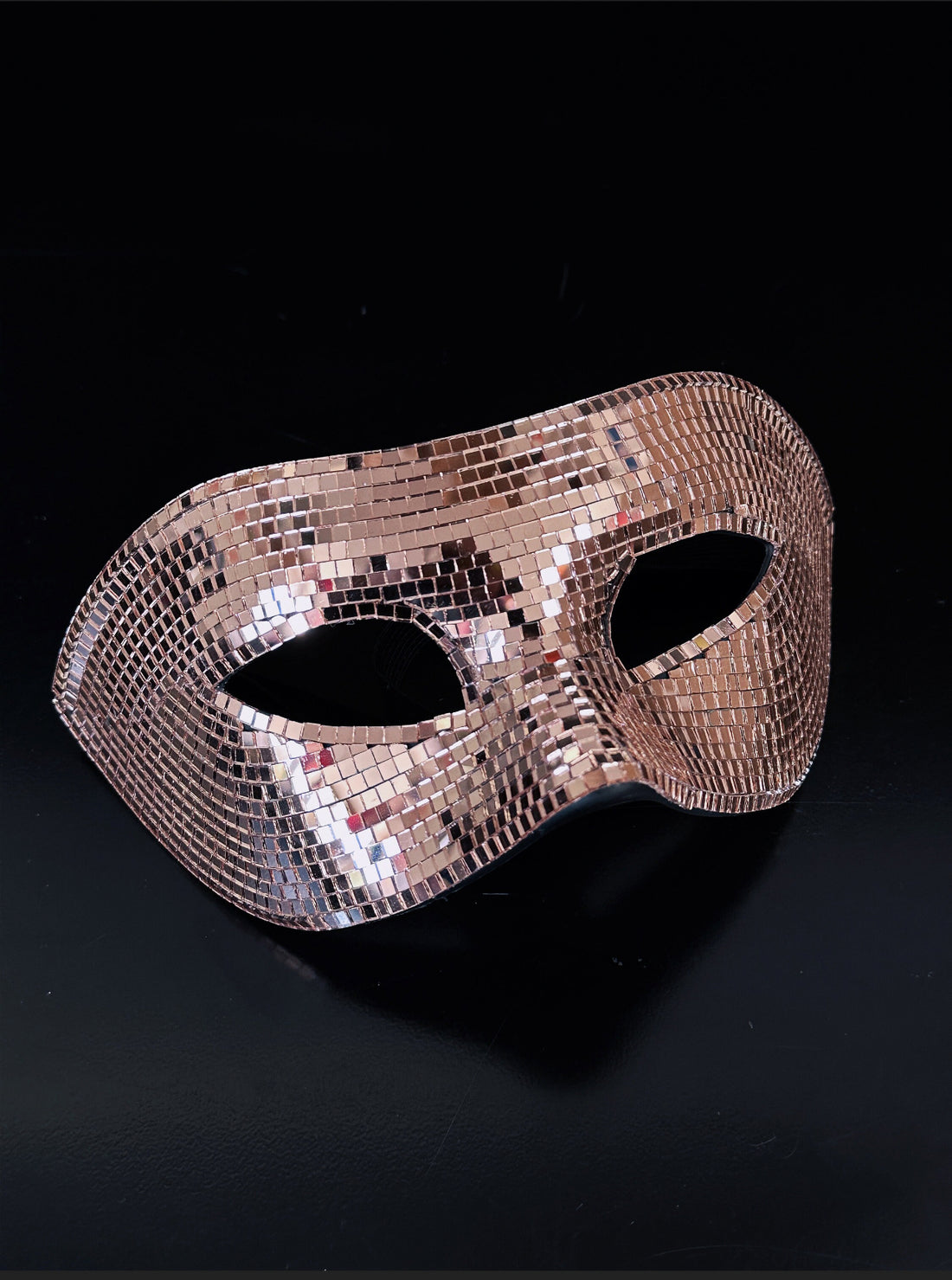 Rose gold disco ball mirror glass masquerade mask.