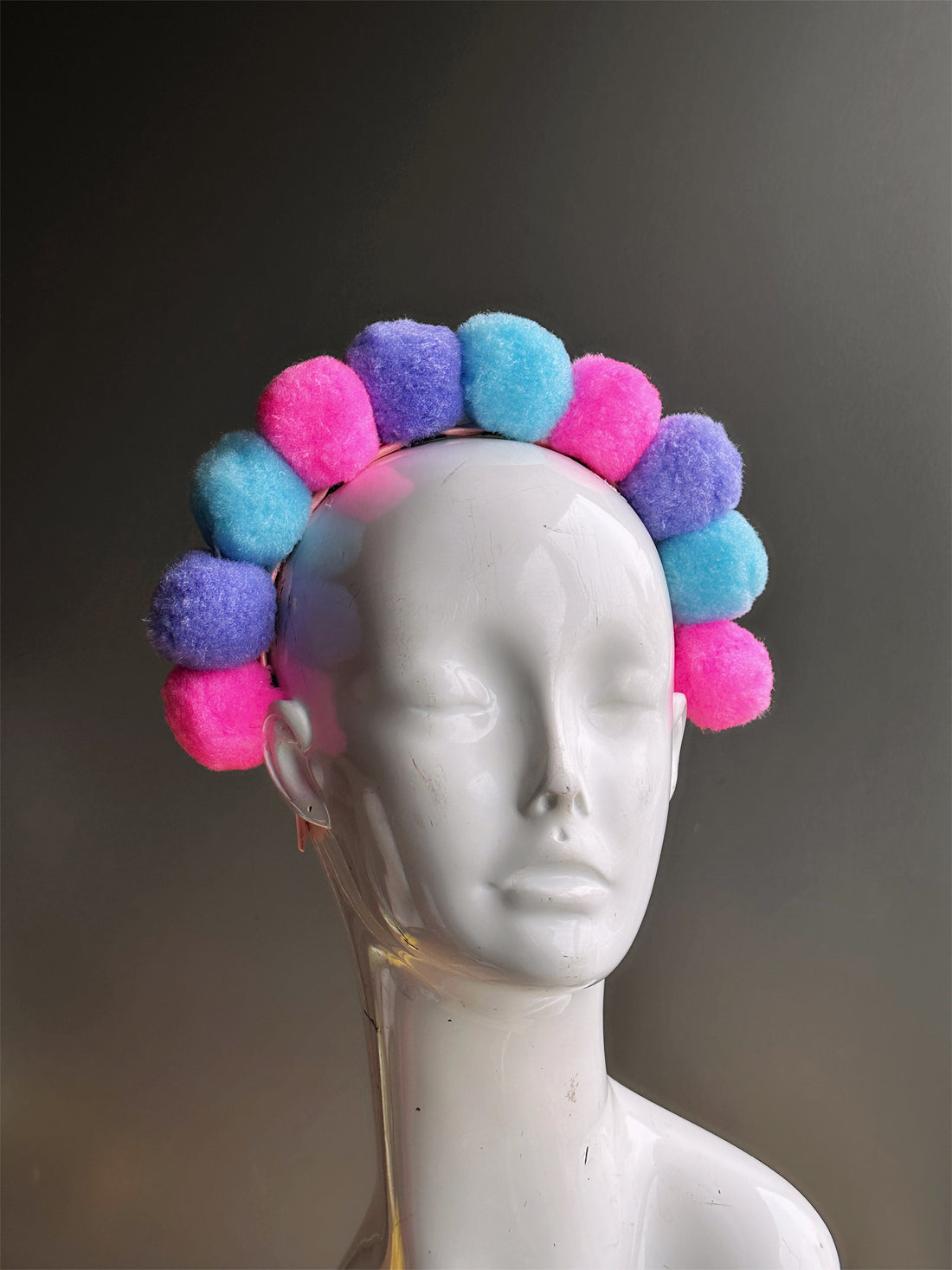 Fuzzy Pompom Headband - Purple/Pink/Blue