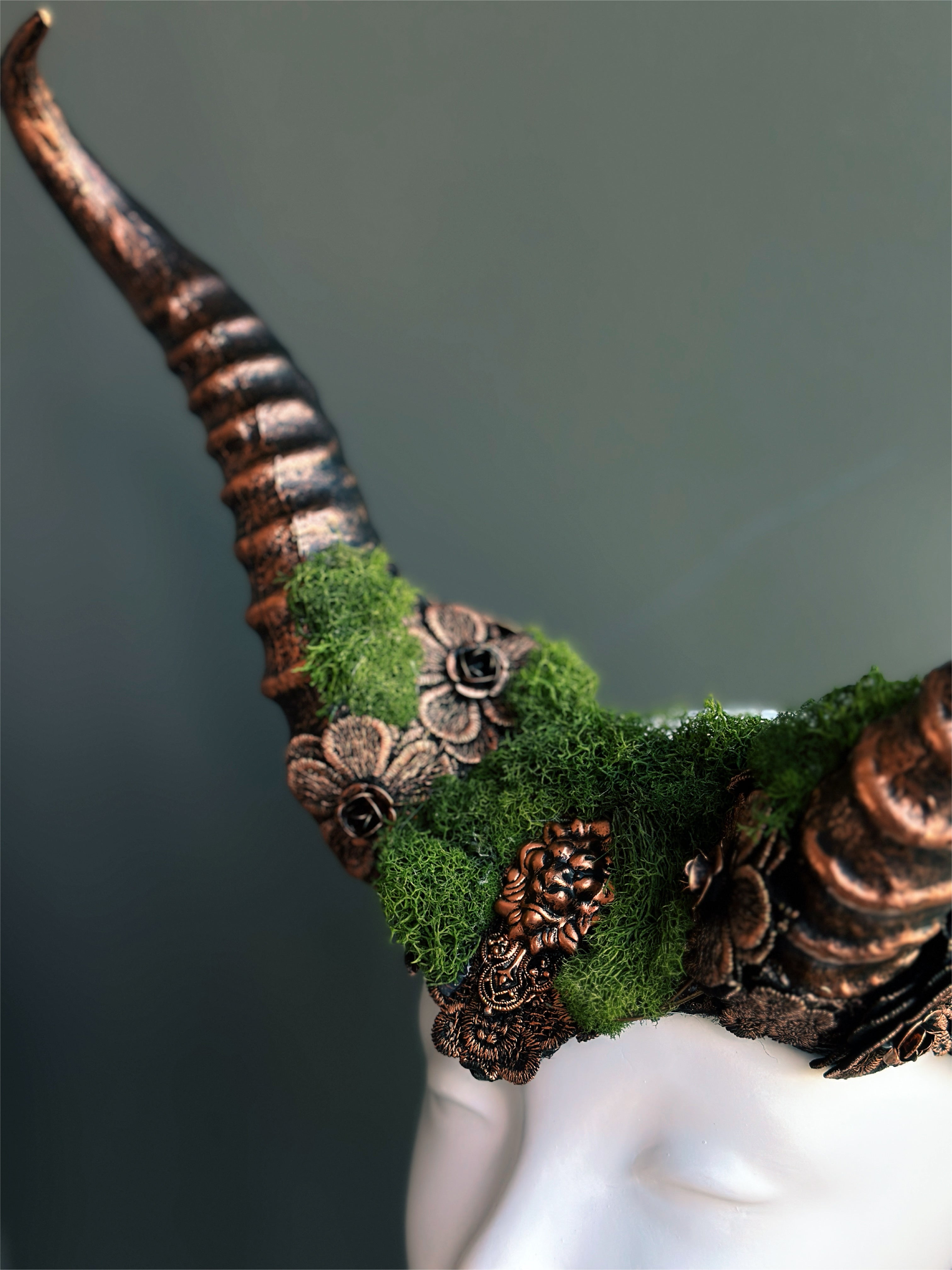 Long Horn Headdress - Green Moss
