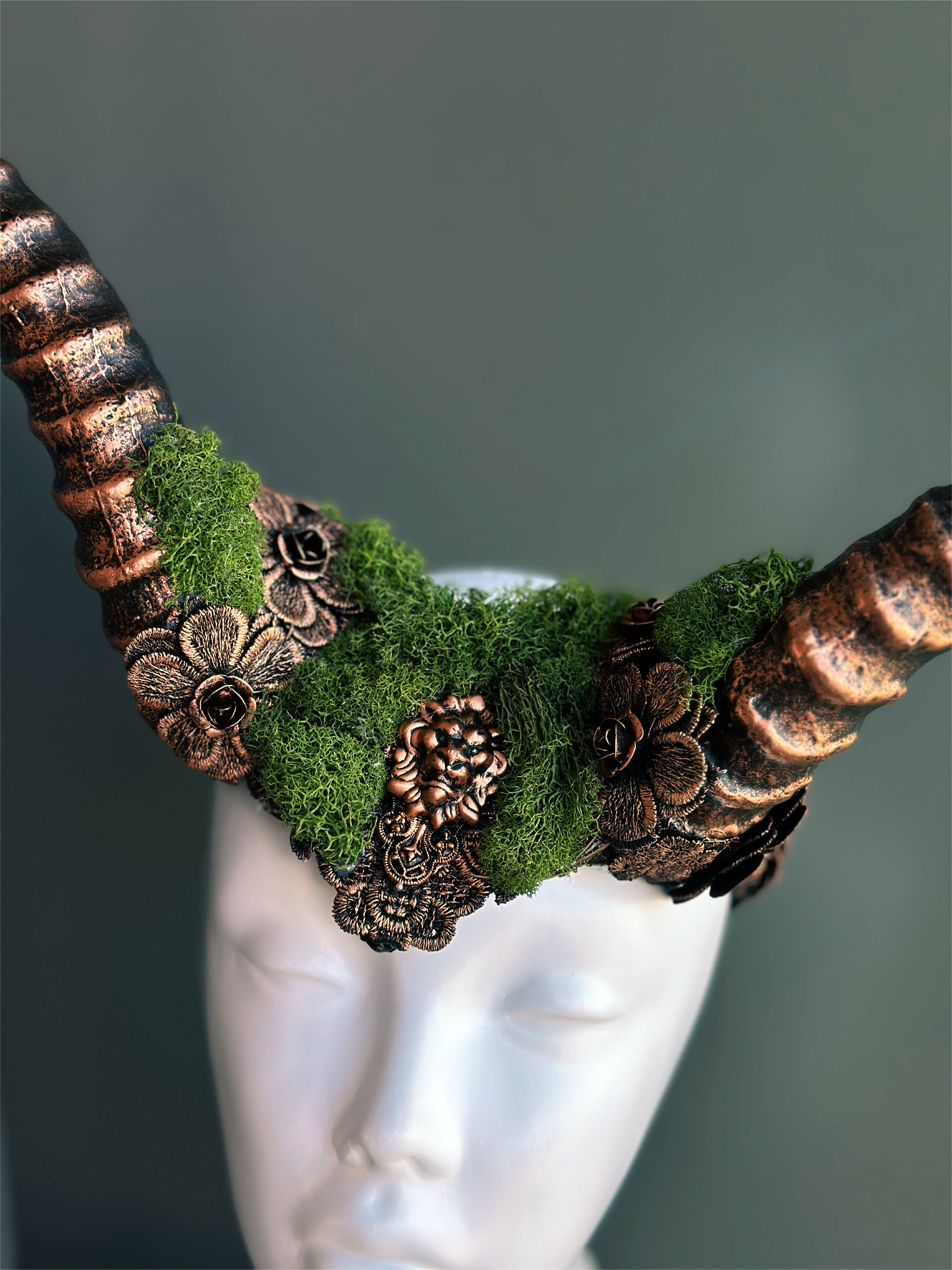 Long Horn Headdress - Green Moss