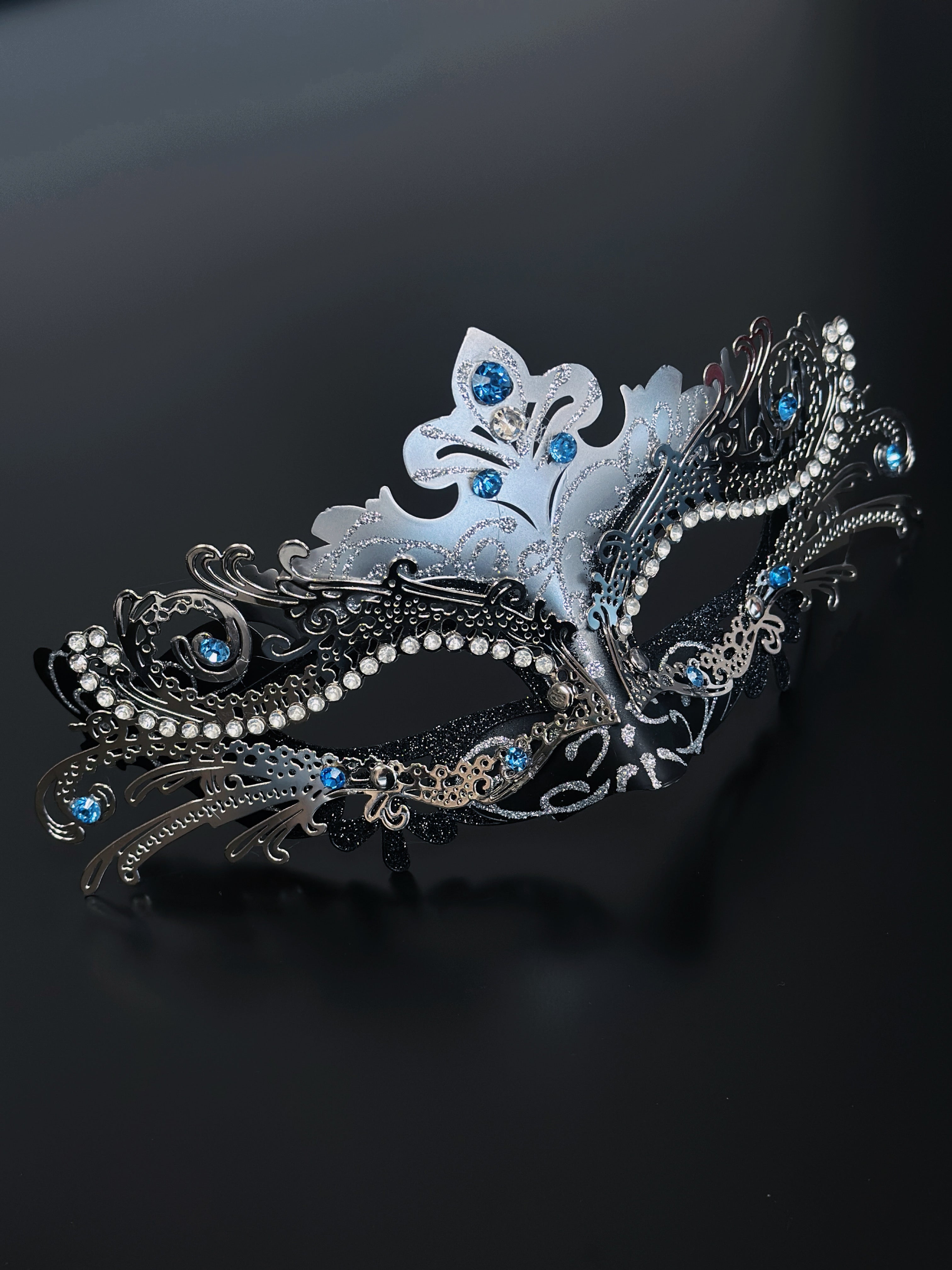 Silver Nocturne Fox Mask- Turquoise Rhinestone
