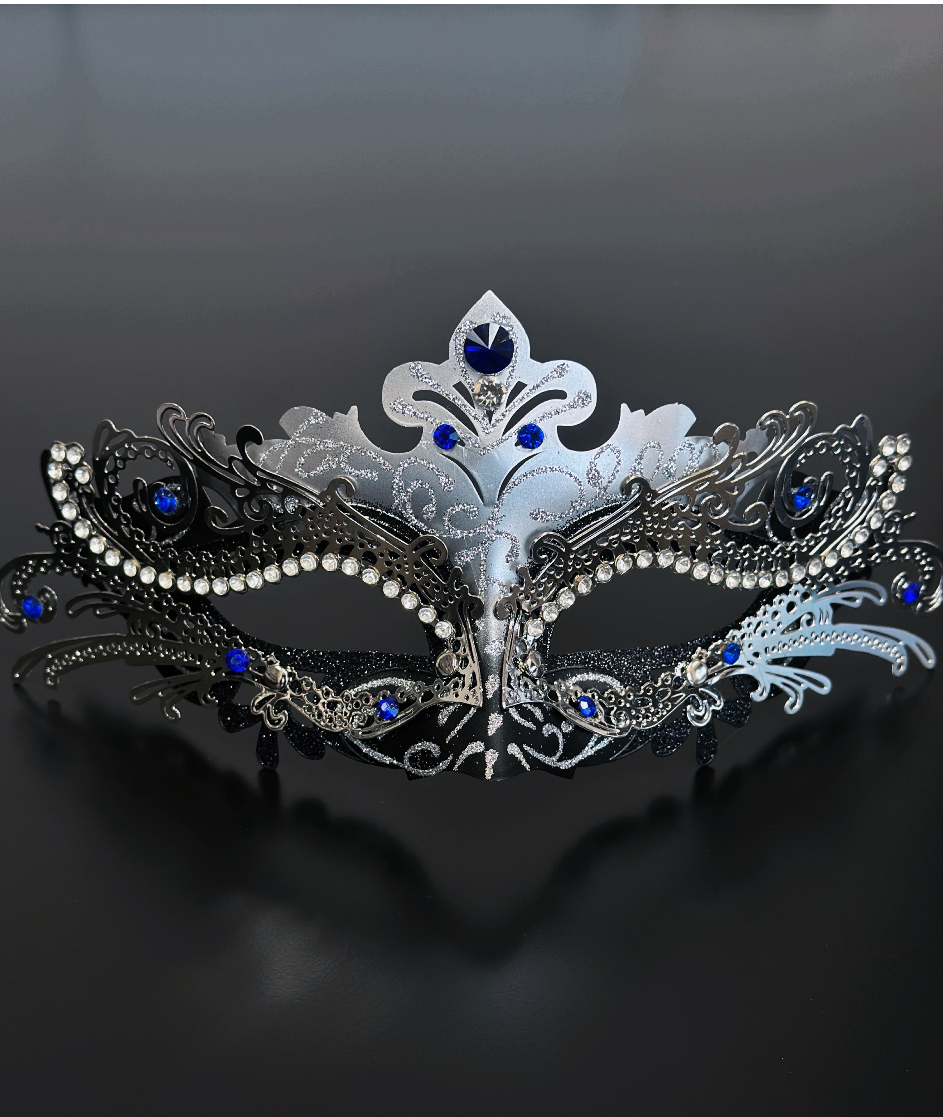 Silver Nocturne Fox Mask- Blue Rhinestone